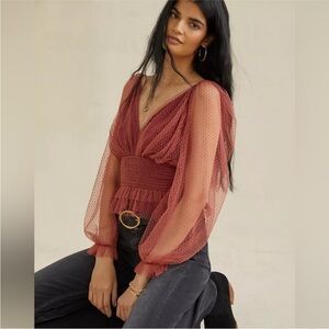 Anthropologie Mesh Long Sleeve Top